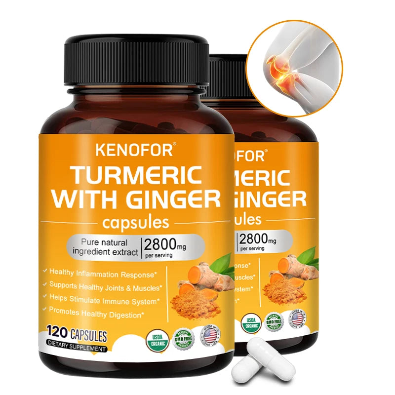 Turmeric Ginger Capsules - Natural Premium Joint Mobility and Muscle Health Promotes Healthy Gut Digestion, Immunity