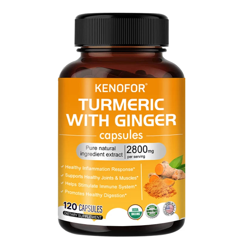 Turmeric Ginger Capsules - Natural Premium Joint Mobility and Muscle Health Promotes Healthy Gut Digestion, Immunity