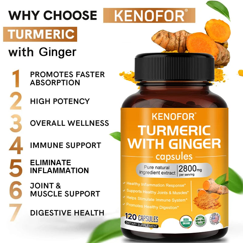 Turmeric Ginger Capsules - Natural Premium Joint Mobility and Muscle Health Promotes Healthy Gut Digestion, Immunity