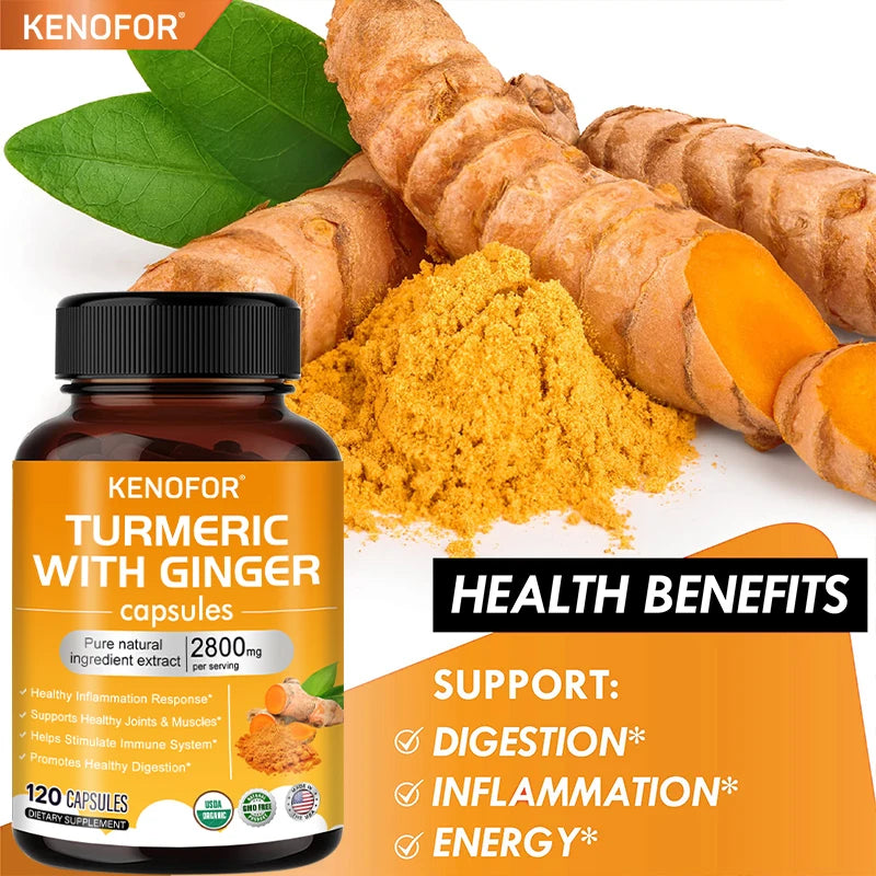 Turmeric Ginger Capsules - Natural Premium Joint Mobility and Muscle Health Promotes Healthy Gut Digestion, Immunity