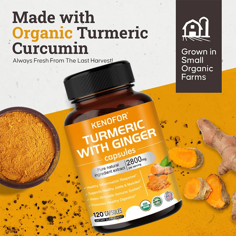 Turmeric Ginger Capsules - Natural Premium Joint Mobility and Muscle Health Promotes Healthy Gut Digestion, Immunity